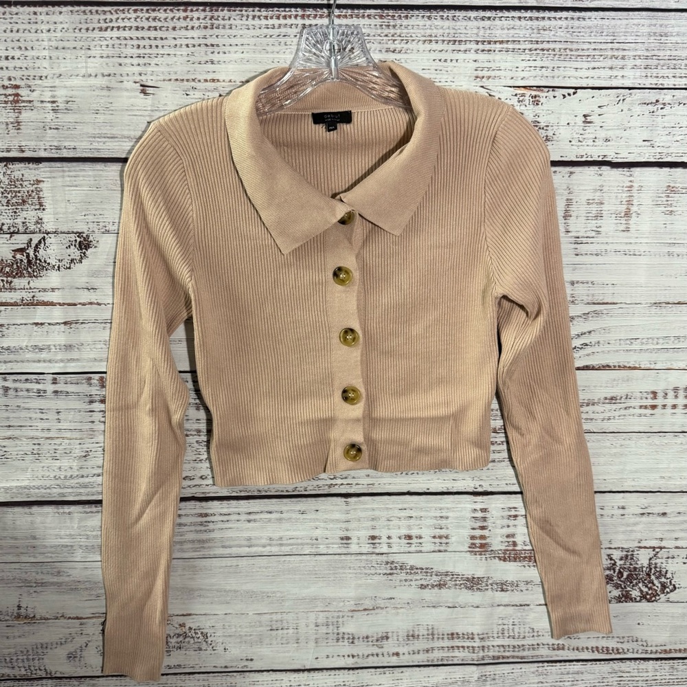 Debut Taupe Ribbed Knit Cropped Top M/L